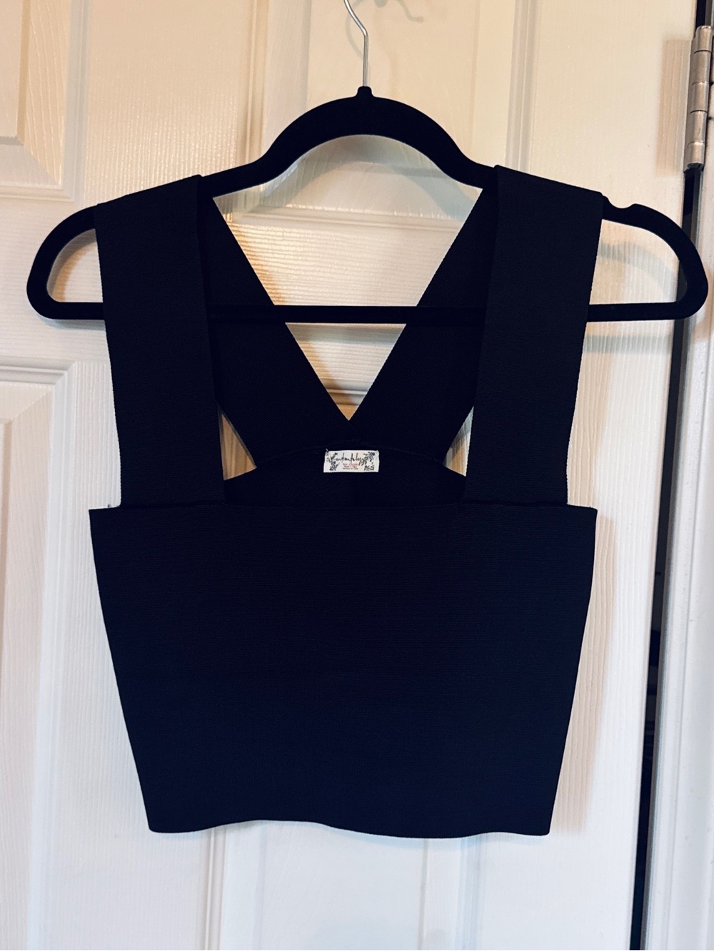 Free People Black Cropped Square-Neck Tank Top with Wide Straps